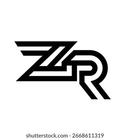 Abstrakte schwarze doppelte Linie Schriftart des Buchstabens ZR Monogramm Logo Typ Design Vektorgrafik. Dieses fette Buchstabensymbol ist ideal für digitale, grafische, Mode- oder beliebige Designs.