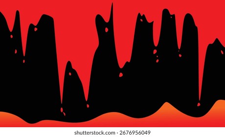Abstract Black Drip Silhouette on Red Background