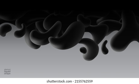 Abstract black drops shapes on grey background. Liquid shapes composition. Futuristic design. Vector illustration