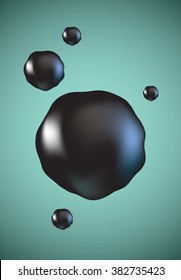 Abstract black drops. Vector illustration on blue background. Mesh illustration