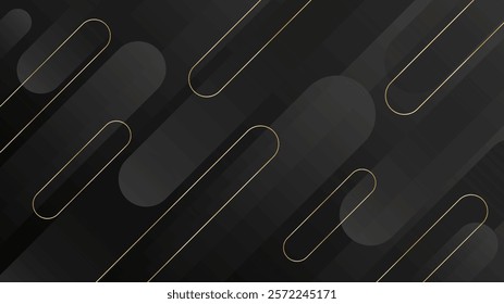 Abstract black dynamic background with gold lines. Elegant modern wallpaper. Geometric vector illustration. Suitable for templates, sale banners, events, ads, web and pages