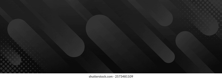 Abstract black dynamic banner background with halftone. Modern geometric wallpaper. Template banner background for sales, ads, events, web, pages, and others