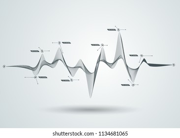 Abstract black dynamic line. Can be used for digital equalizer, sound wave or infographic and timeline elements.