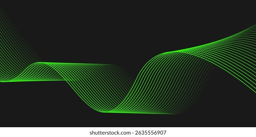 Fondo elegante negro Abstractas con ondas de líneas brillantes verdes. fondo moderno para Anuncio, póster, cubierta, folleto, volante, Sitio web	