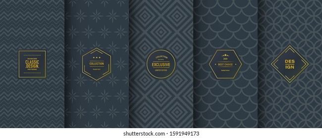 Abstract black elegant patterns. Set of seamless vector patterns. Elegant luxury background. Patterns for banner, royal invitation, scrapbooking and fashion design. Vintage dark color