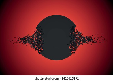 Abstract black explosion. Cracked shape shatters into pieces. Abstract concept graphic geometric element.