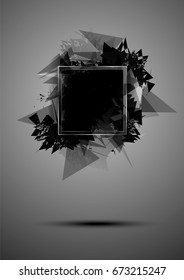 Abstract black explosion of triangles with a frame