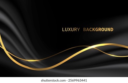 Abstract black fabric satin wave gold light luxury curve overlap with blank space for text place design modern creative background vector