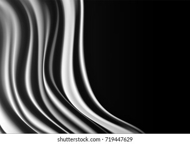 Abstract black fabric wave blank space luxury background vector illustration.