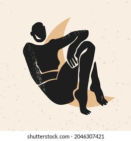 Abstract black female silhouette. Graceful faceless lady. Attractive woman body. Contemporary modern style. Hand drawn trendy Vector illustration. Beauty, boho concept. Poster, Print, card template