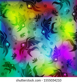 Abstract black fish and bubbles design on colorful background. Vector creative illustration.