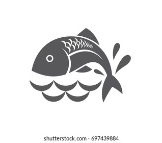 abstract black fish icon with waves
