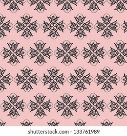 abstract black floral damask pattern over pink background, vector EPS 8