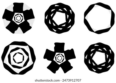 Abstract black flower icon set