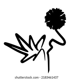 Abstract black flower with leaf vector silhouette drawing.Floral stencil art.Botanical Tattoo illustration.Hand drawn plant .Logo.Decoration.Cricut plotter laser cutting.Vinyl wall sticker decal.DIY.