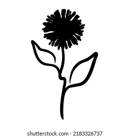 Abstract black flower with leaves vector silhouette drawing.Floral stencil art.Botanical Tattoo illustration.Hand drawn plant .Logo.Decoration.Cricut plotter laser cutting.Vinyl wall sticker decal.DIY