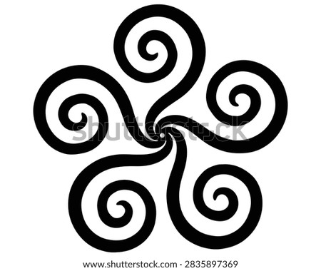 Abstract black flower pattern with spiral arms on white background geometric design abstract shape swirl ornament curve graphic flower icon mandala symbol ornament decoration