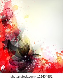 abstract black flower with red blots. Vector design
