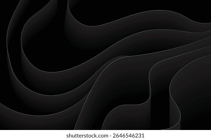 Abstract black flowing waves background with soft curves