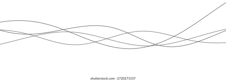 Linhas onduladas abstratas pretas criam um padrão de design gráfico minimalista e moderno em um fundo branco limpo, perfeito para arte abstrata ou elementos visuais contemporâneos
