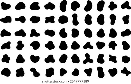 Abstract black fluid shapes isolated on white background representing various organic forms