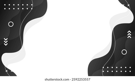 Abstract black fluid wave background with geometric shapes. Modern dynamic wallpaper. Template banner background for sales, ads, business cards, presentations, web, and pages