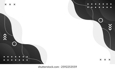 Abstract black fluid wave background with geometric shapes. Modern dynamic wallpaper. Template banner background for sales, ads, business cards, presentations, web, and pages