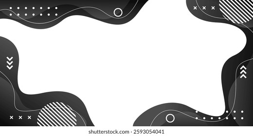 Abstract black fluid wave background with geometric shapes. Modern dynamic wallpaper. Template banner background for sales, ads, business, presentations, websites, and pages