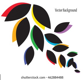 Abstract black fluttering petals with colored shadow