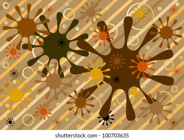Abstract black forms on a striped background
