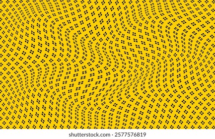 abstract black four dot wave pattern on yellow suitable for background.