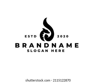 abstract black fox tail fire drop logo concept. Vector illustration