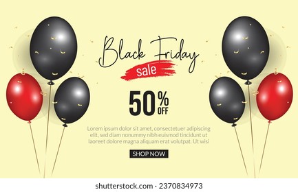 abstract black friday banner with black red ballon and cream bg.