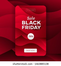 Abstract black friday sale banner vector design. Promotional mobile app elements. with liquid gradient background.
