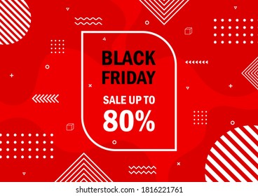 abstract black friday sale promotion banner concept on red background. vector illustration.