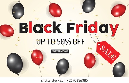 abstract black friday text banner with sale tag and ballon.