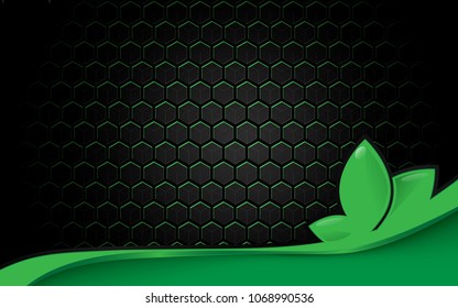 Abstract black futuristic surface hexagon pattern with green lines ecology concept background