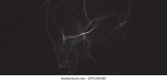 Abstract black futuristic wave. Flow of particles. Big data transfer visualization. Vector illustration.