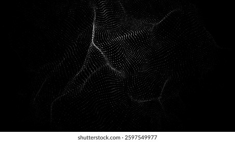 Abstract black futuristic wave. Flow of particles. Big data transfer visualization. Vector illustration.