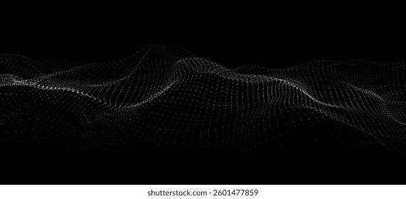 Abstract black futuristic wave. Flow of particles. Big data transfer visualization. Vector illustration.