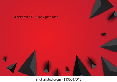 Abstract Black geometric 3D background. Vector Illustration on Red background.