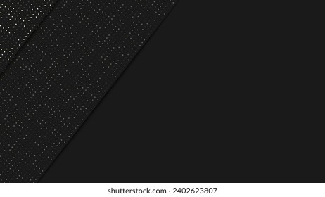 Abstract black geometric background design. Modern dark banner graphic with glitter dots overlay. Vector illustration