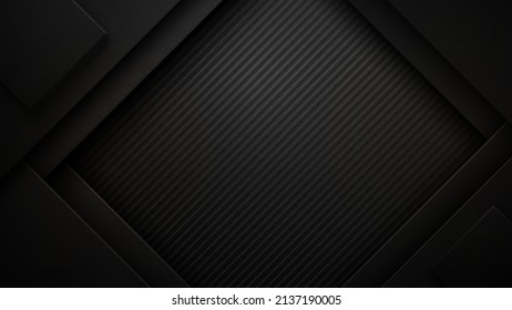 Resumen del fondo geométrico negro con capas superpuestas y rayas de línea. Ilustración del vector