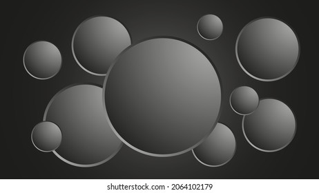 Abstract black geometric background realistic circles 3D. Design for Black Friday. Vector stock illustration. 