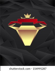 Abstract black geometric background with red origami ribbon gold crown and gold shield or abstract bull