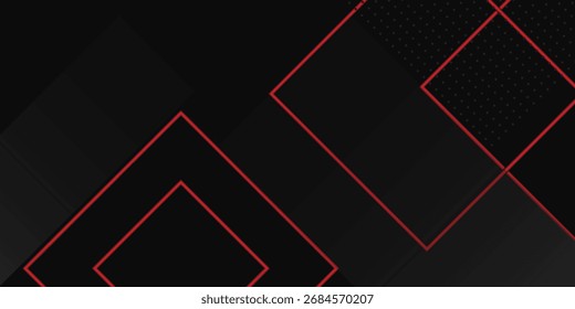 Fondo geométrico negro Abstractas con acentos de línea de neón rojo, traje para Anuncio, Web, folleto, panfleto, póster y presentación