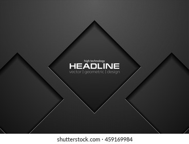 Abstract black geometric concept squares graphic design. Vector template brochure dark background