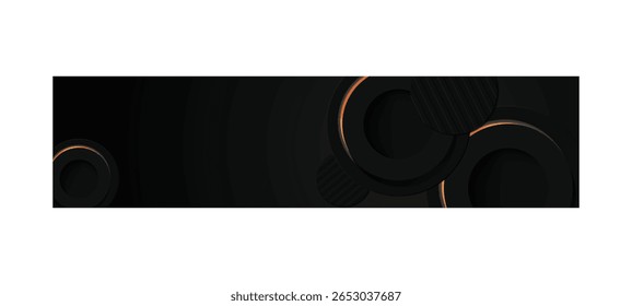 Abstract black geometric horizontal banner background with orange neon light decoration design