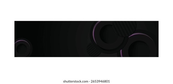 Abstrato preto geométrico horizontal banner fundo com púrpura neon luz decoração design
