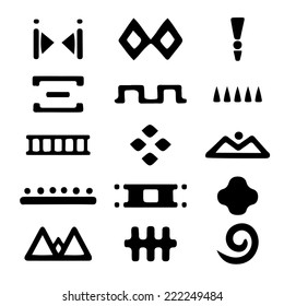 Abstract black geometric icons set isolated on a white background.  Sketch hand drawn geometrical silhouettes. Logo art design